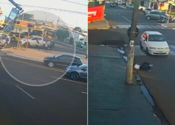 Menina é arremessada por carro ao atravessar faixa de pedestres na saída de escola em Rio Verde; vídeo