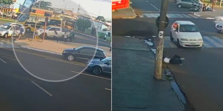 Menina é arremessada por carro ao atravessar faixa de pedestres na saída de escola em Rio Verde; vídeo